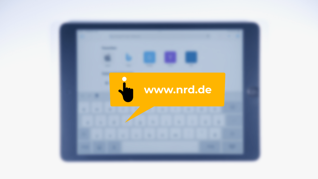 iPad-Bildschirm unscharf, Textfeld in der Bildschirmmitte, Aufschrift: www.nrd.de