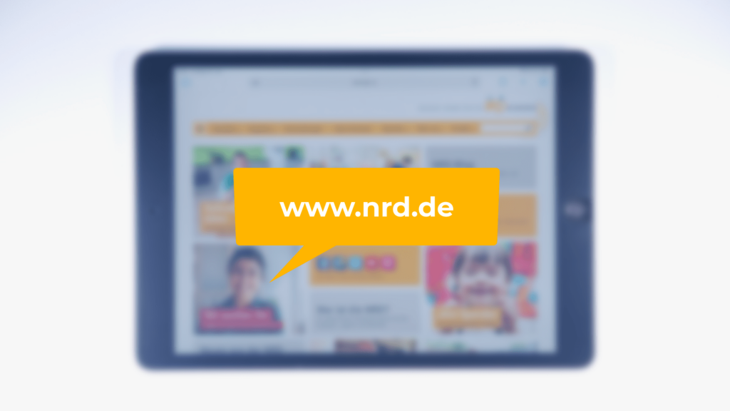 iPad-Bildschirm unscharf, Textfeld in der Bildschirmmitte, Aufschrift: www.nrd.de