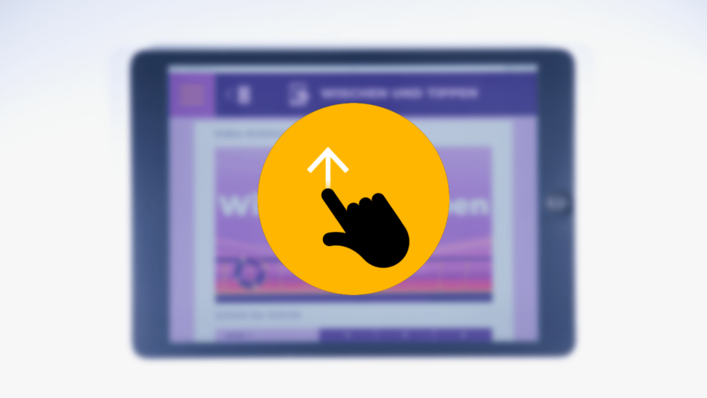Ein iPad: WEIDI-App; Video-Anleitung Wischen und Tippen: Finger liegt in der unteren Mitte des Bildschirms. 