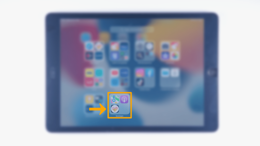(iPad:) App-Mediathek geöffnet: Farbliche Markierung der Kategorie Sonstiges, linker, unterer Bildschirmrand. EiS-Icon schwarz mit weißem Kreis, Eiskugeln in der Mitte. 