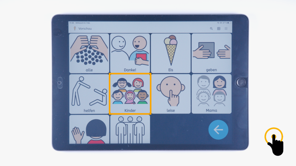 (iPad:) EiS-App geöffnet: Karte Kinder ist hervorgehoben.