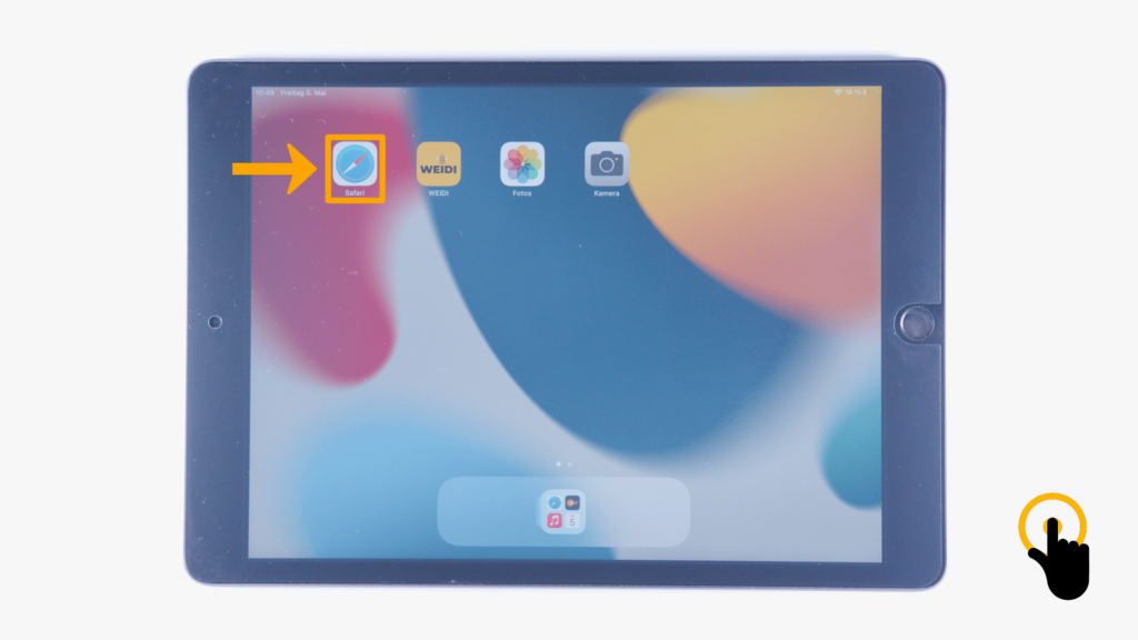 (iPad): Startbildschirm: Farbliche Markierung Safari (obere, linke Bildschirmecke)