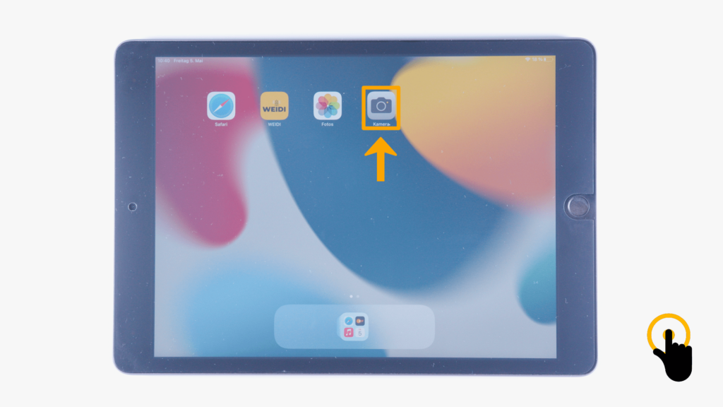 (iPad:) Starbildschirm: Farbliche Markierung der Kamera; Obere Bildschirmmitte. 