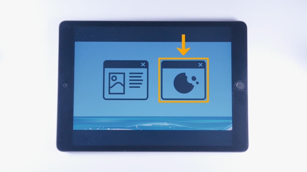(iPad:) Grafik Webseite; linke Bildschirmhälfte Farbliche Markierung Cookie-Grafik; rechte Bildschirmhälfte