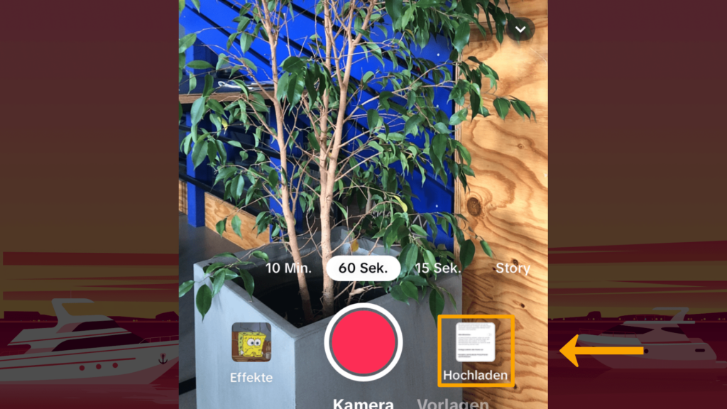 Screenshot iPhone, Kamera TikTok geöffnet: Farbliche Markierung der Fotos-App; untere, rechte Screenshot-Ecke