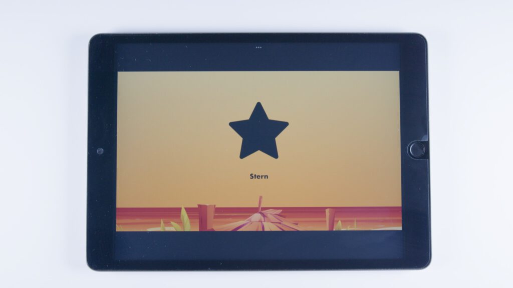 Tablet mit orangem Hintergrund. In der Mitte ein einzelnes schwarzes Sternsymbol mit der Beschriftung „Stern“.